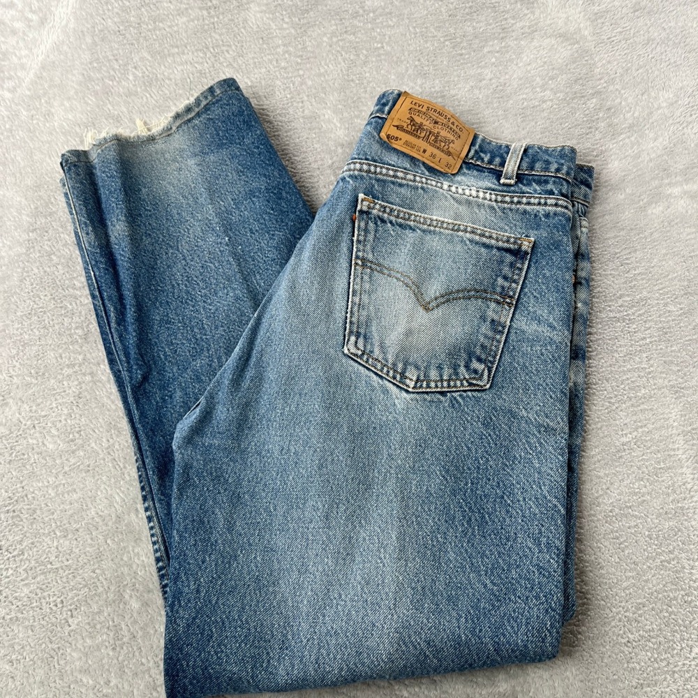 Levi's Orange Tab 505 Straight Leg 36x28 Blue Vintage Distressed Whisker Fade - Picture 15 of 16
